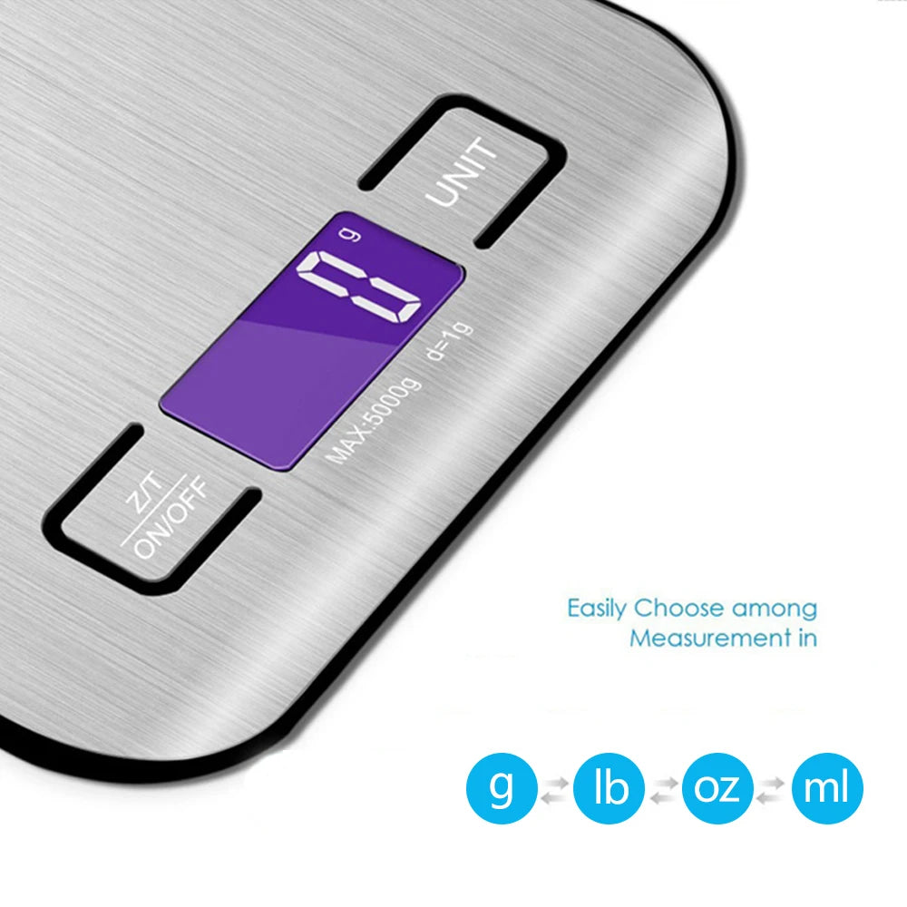 5kg/1g Stainless Steel Digital Kitchen Scale – Portable Coffee & Food Weighing Tool with LCD Backlight