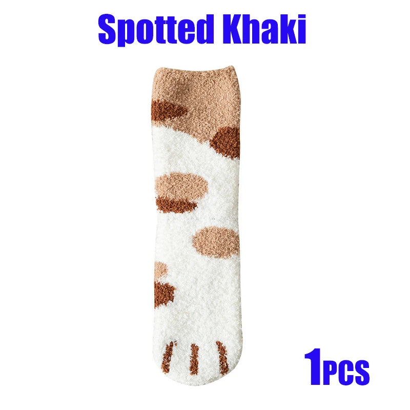 Women’s Fluffy Cat Paw Socks – Warm Coral Fleece Winter Sleep & Home Floor Socks