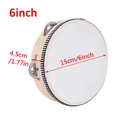 Wooden Tambourine – 4/6/8/10” Percussion Instrument with Metal Jingles for Church, Concert & Parties