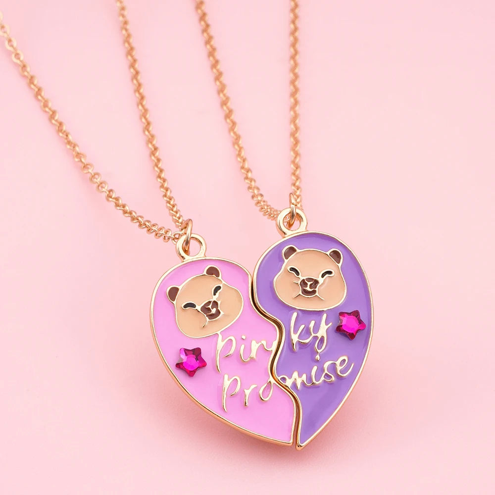 Qpeach 2Pcs/set Cute Cartoon Capybara Pendant BFF Necklace for Best Friends – Friendship Jewelry Gift