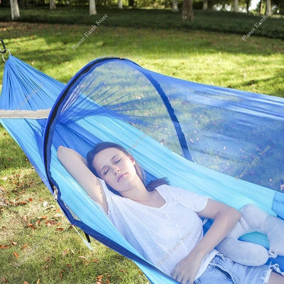 Camping Hammock with Mosquito Net 2025 – Outdoor Sleeping Hammock for Camping & Garden with Storage Bag