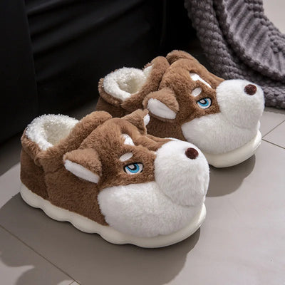 Cute Cartoon Dog Indoor Slippers – Warm Cotton Winter Home Shoes for Women & Men