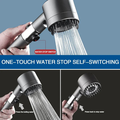Turbo High-Pressure Shower Head with 3 Adjustable Spray Modes and Built-In Massage Brush