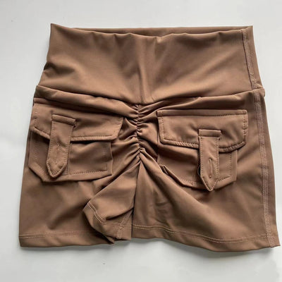 Women’s Peach Lift Fitness Shorts – High-Waist Air-Dry Yoga Cargo Pocket Training Pants