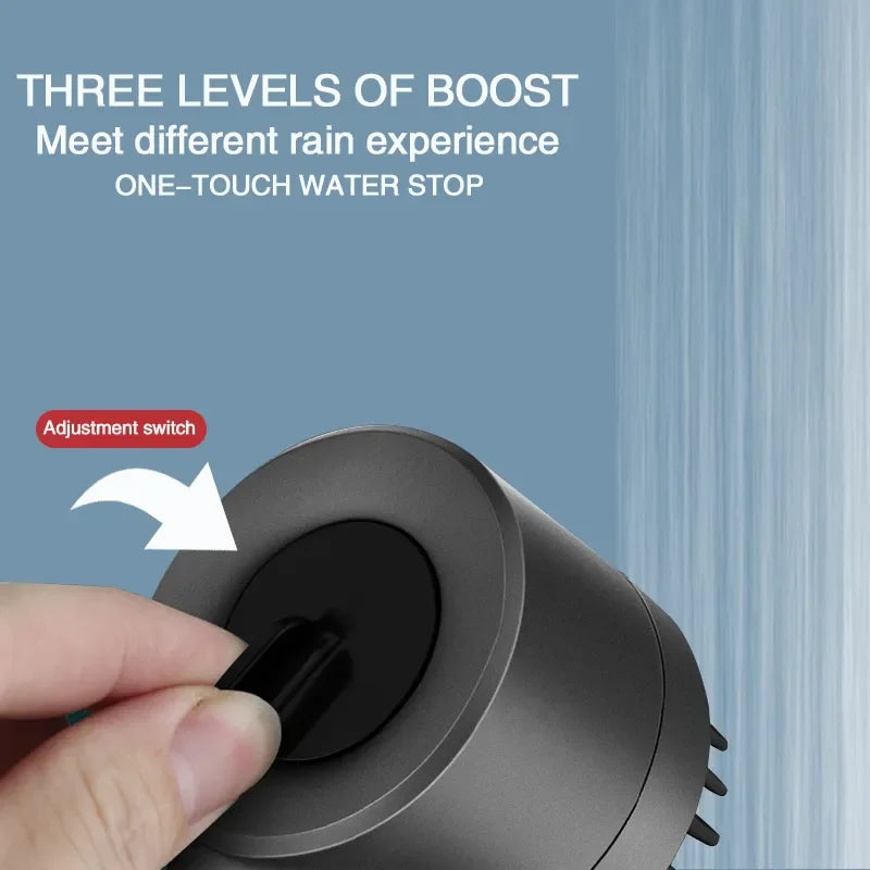 Turbo High-Pressure Shower Head with 3 Adjustable Spray Modes and Built-In Massage Brush