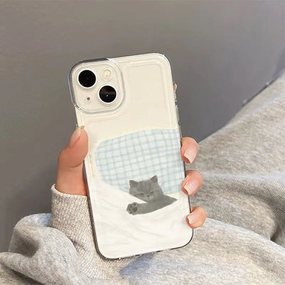 Doodle Angry Cat iPhone Case – Clear Soft Silicone Cover with Full Camera Protection