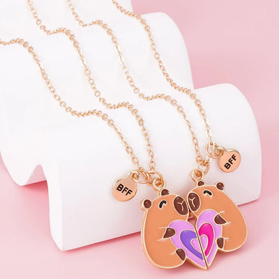 Qpeach 2Pcs/set Cute Cartoon Capybara Pendant BFF Necklace for Best Friends – Friendship Jewelry Gift