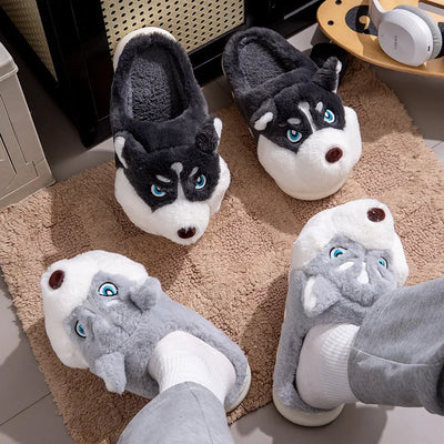 Cute Cartoon Dog Indoor Slippers – Warm Cotton Winter Home Shoes for Women & Men