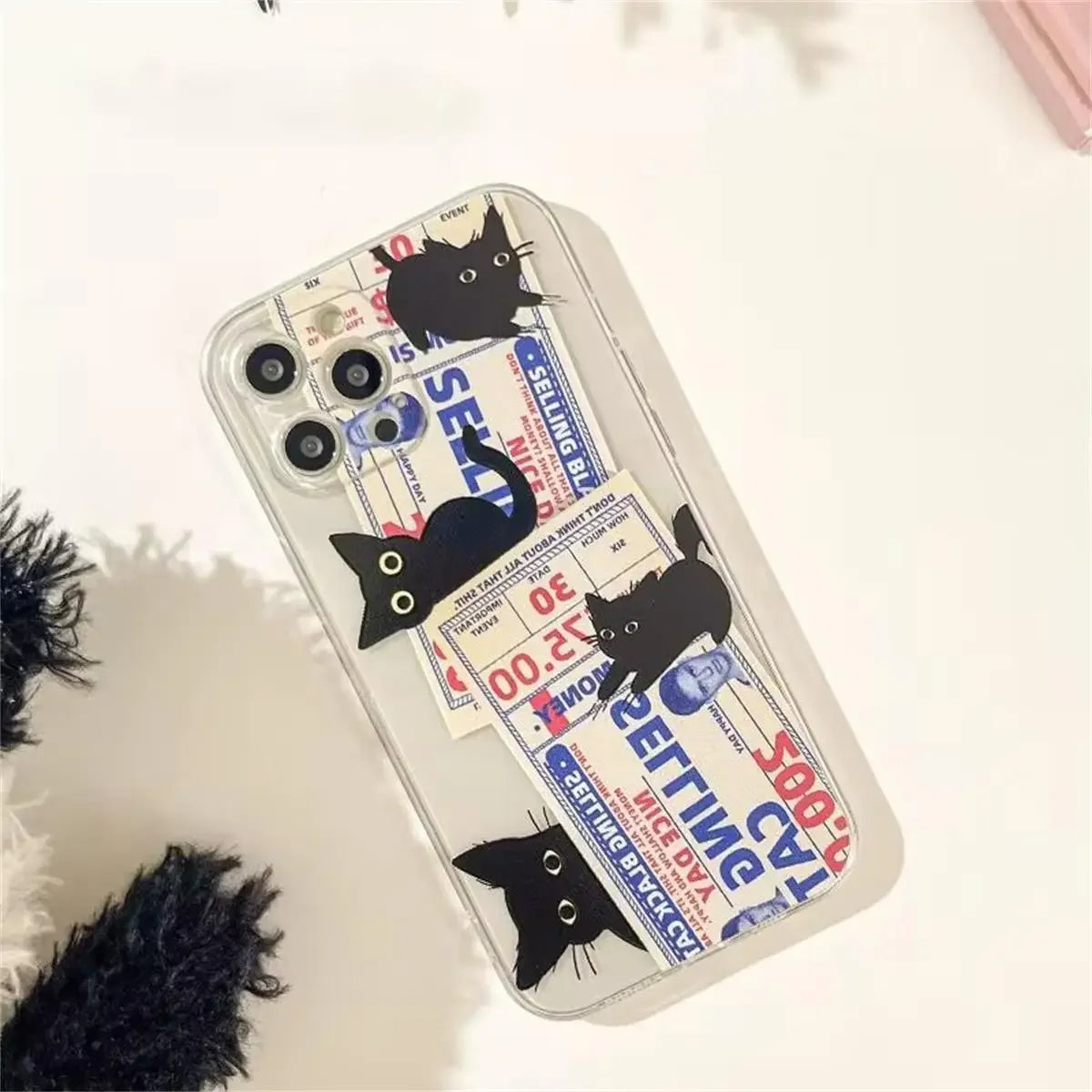 Doodle Angry Cat iPhone Case – Clear Soft Silicone Cover with Full Camera Protection