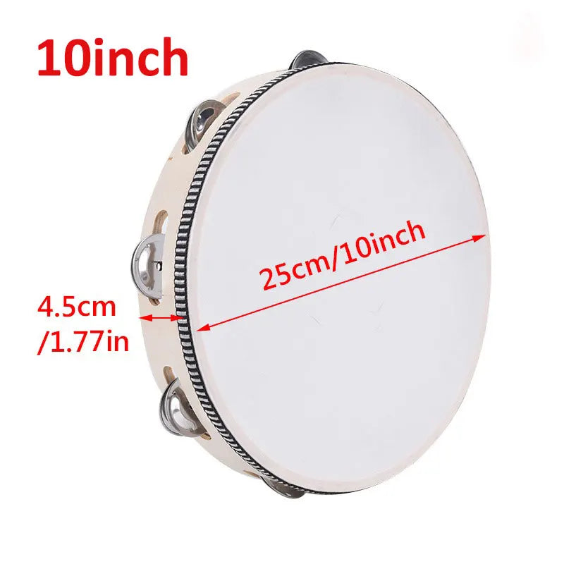 Wooden Tambourine – 4/6/8/10” Percussion Instrument with Metal Jingles for Church, Concert & Parties