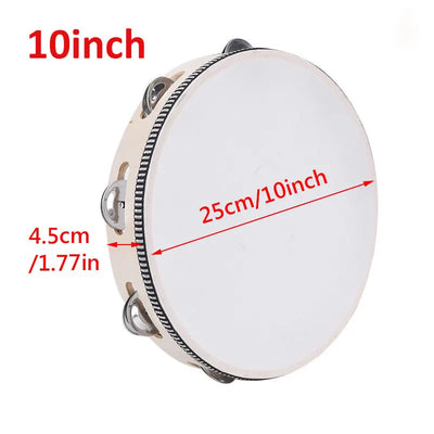 Wooden Tambourine – 4/6/8/10” Percussion Instrument with Metal Jingles for Church, Concert & Parties