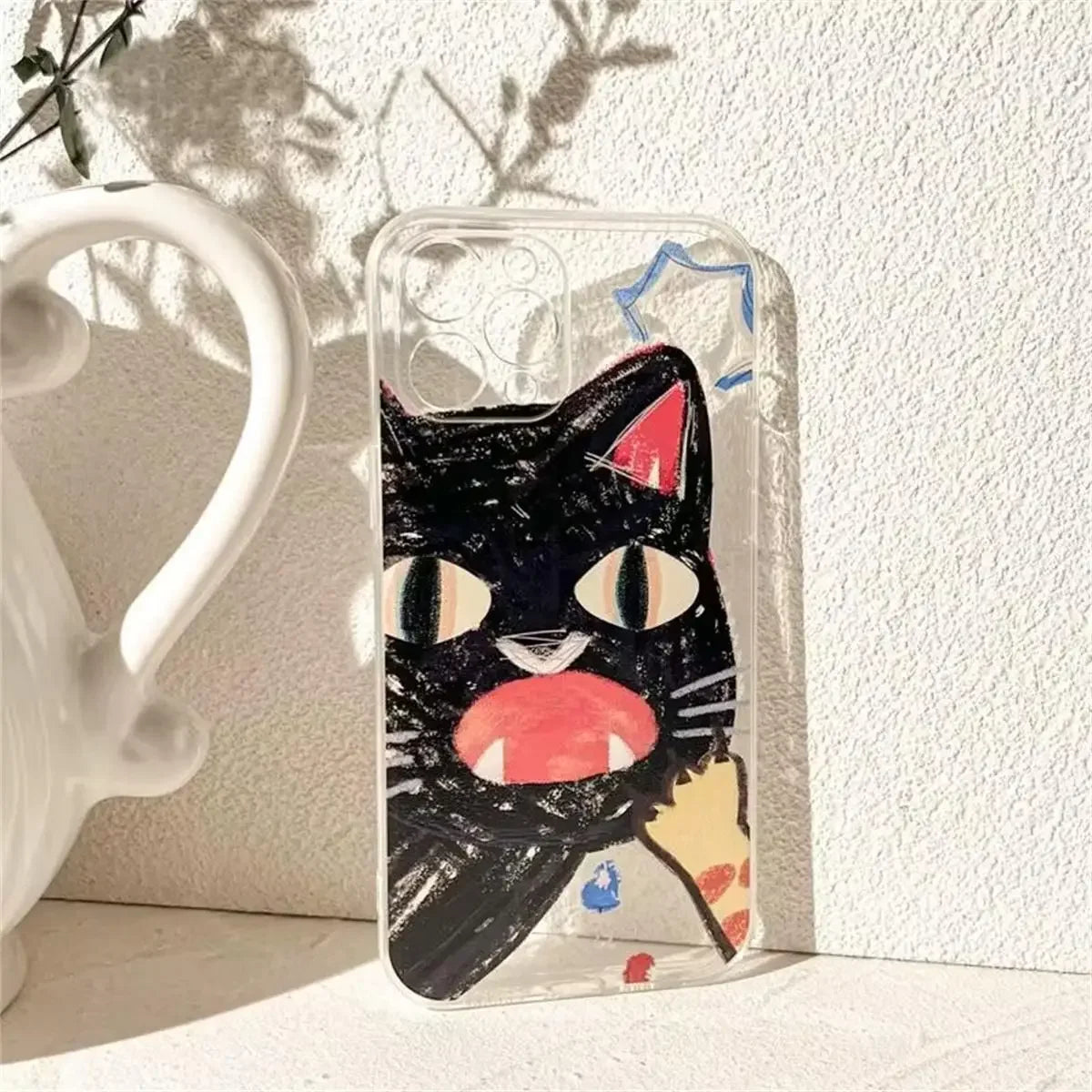 Doodle Angry Cat iPhone Case – Clear Soft Silicone Cover with Full Camera Protection