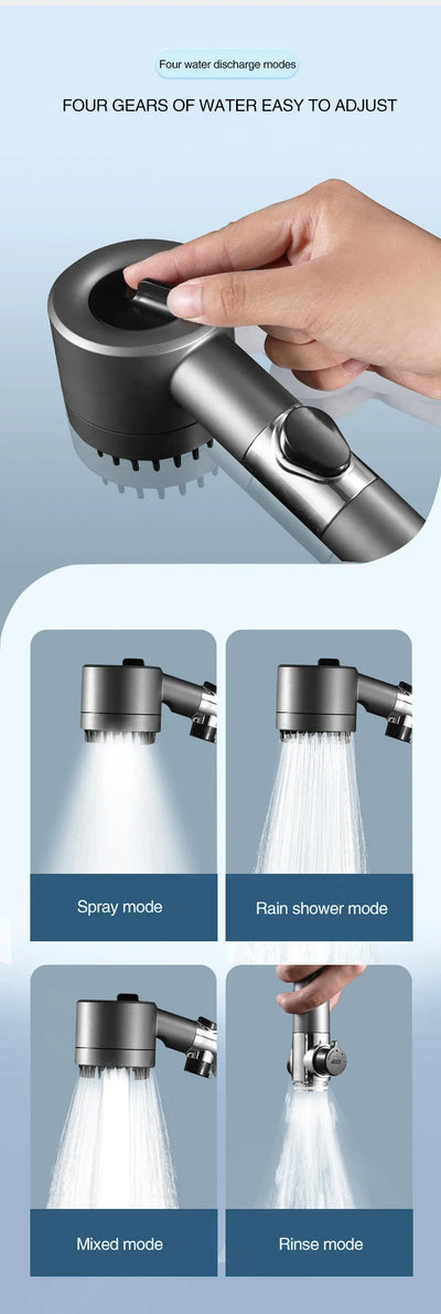 Turbo High-Pressure Shower Head with 3 Adjustable Spray Modes and Built-In Massage Brush