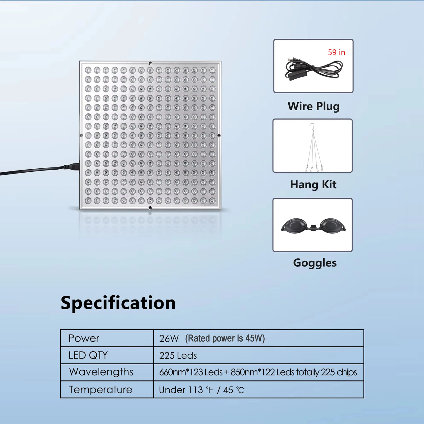 LED Red Light Therapy Panel – 225 LEDs 660nm & 850nm for Anti-Aging & Pain Relief