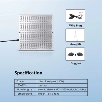 LED Red Light Therapy Panel – 225 LEDs 660nm & 850nm for Anti-Aging & Pain Relief