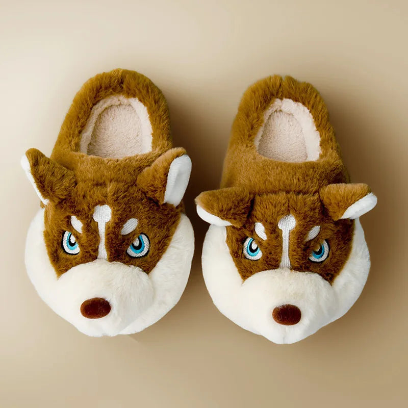 Cute Cartoon Dog Indoor Slippers – Warm Cotton Winter Home Shoes for Women & Men