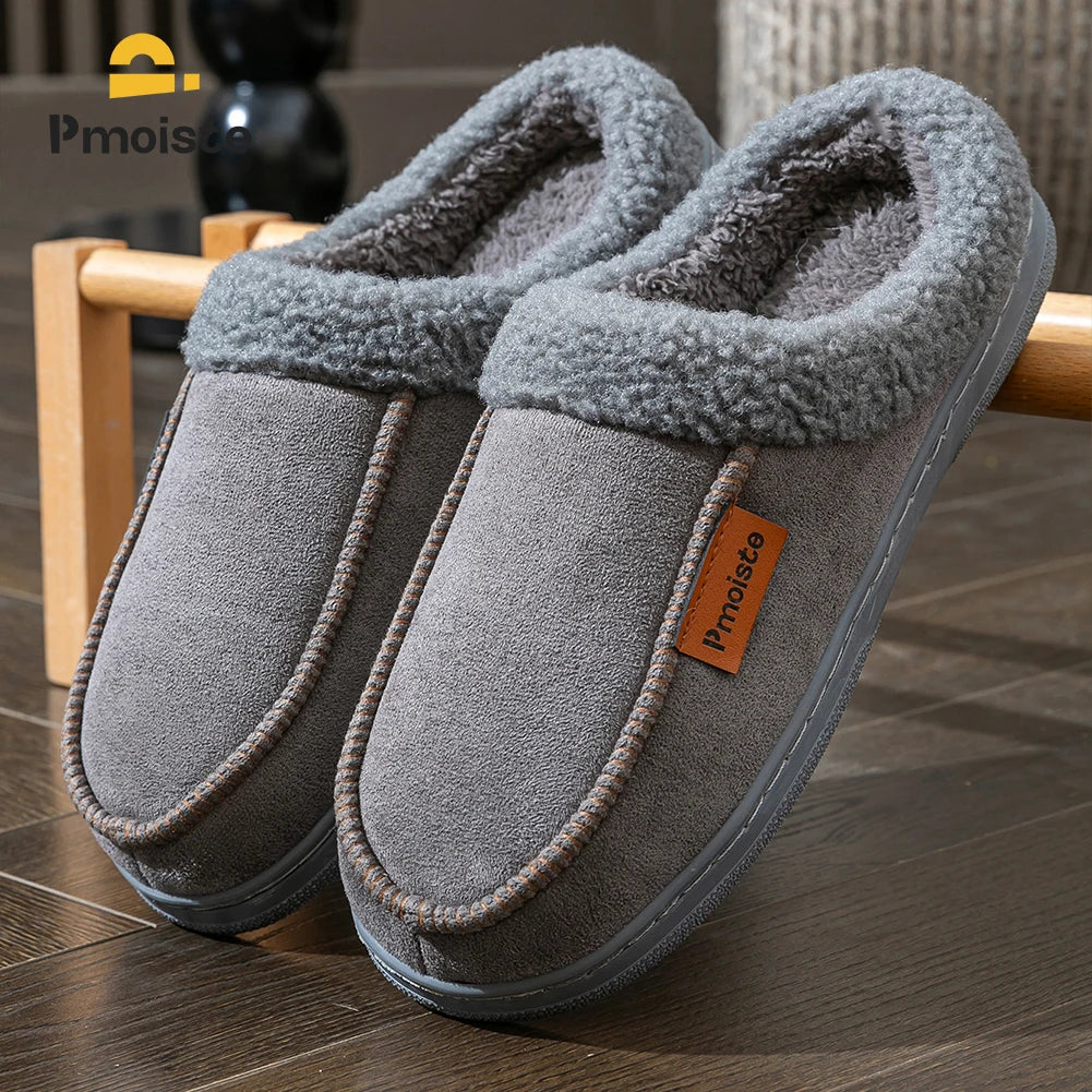 Men’s Suede House Slippers – Warm Plush Indoor Shoes with Non-Slip TPR Sole & Memory Foam