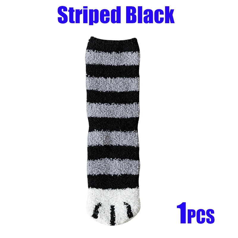 Women’s Fluffy Cat Paw Socks – Warm Coral Fleece Winter Sleep & Home Floor Socks