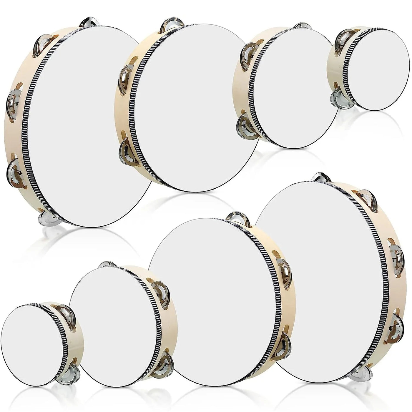 Wooden Tambourine – 4/6/8/10” Percussion Instrument with Metal Jingles for Church, Concert & Parties