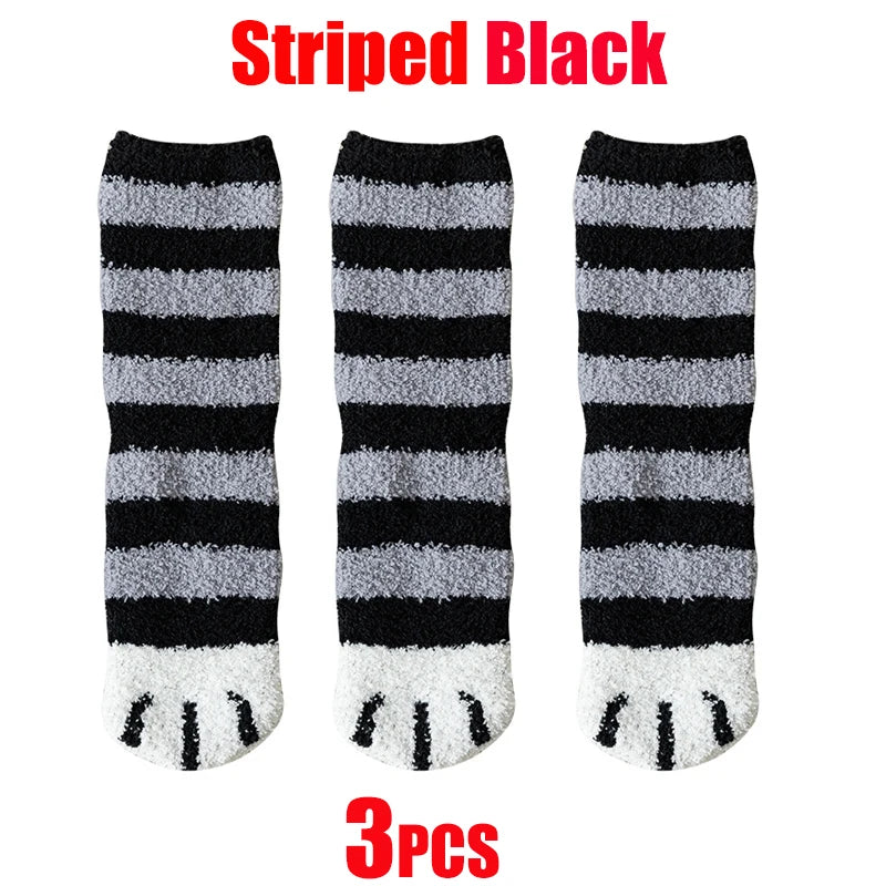 Women’s Fluffy Cat Paw Socks – Warm Coral Fleece Winter Sleep & Home Floor Socks