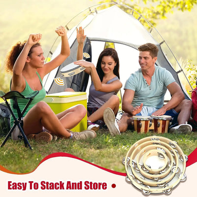 Wooden Tambourine – 4/6/8/10” Percussion Instrument with Metal Jingles for Church, Concert & Parties