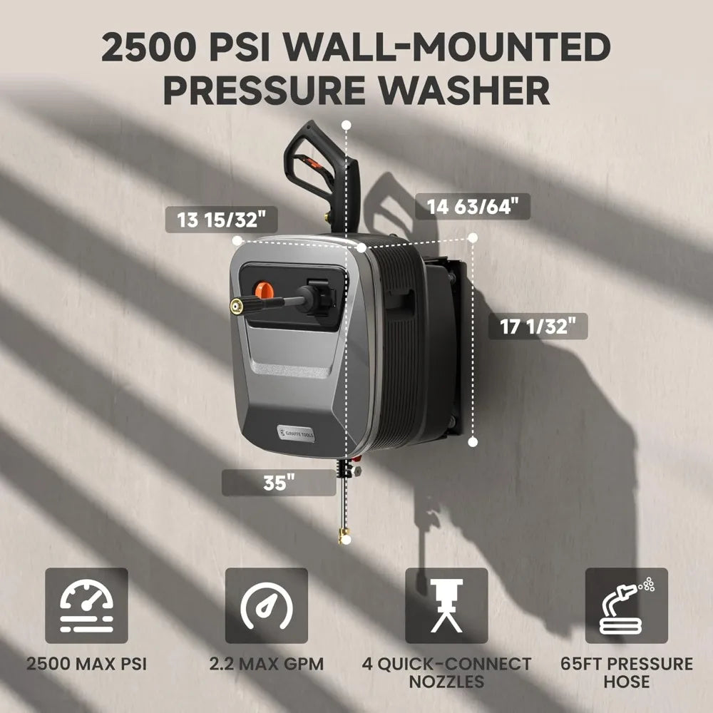 2500 PSI Electric Pressure Washer with Foam Cannon, 65 FT Hose & 4 Quick-Connect Nozzles – Heavy-Duty Cleaning for Cars, Patios & Driveways