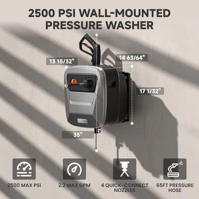 2500 PSI Electric Pressure Washer with Foam Cannon, 65 FT Hose & 4 Quick-Connect Nozzles – Heavy-Duty Cleaning for Cars, Patios & Driveways