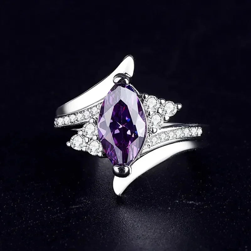 Purple Cubic Zirconia Cocktail Ring – High-End Square Crystal Women’s Fashion Jewelry (2025)