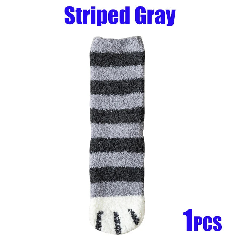 Women’s Fluffy Cat Paw Socks – Warm Coral Fleece Winter Sleep & Home Floor Socks