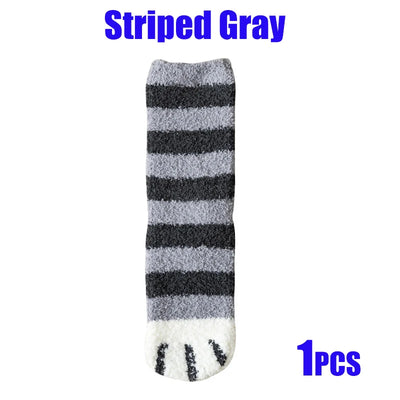 Women’s Fluffy Cat Paw Socks – Warm Coral Fleece Winter Sleep & Home Floor Socks