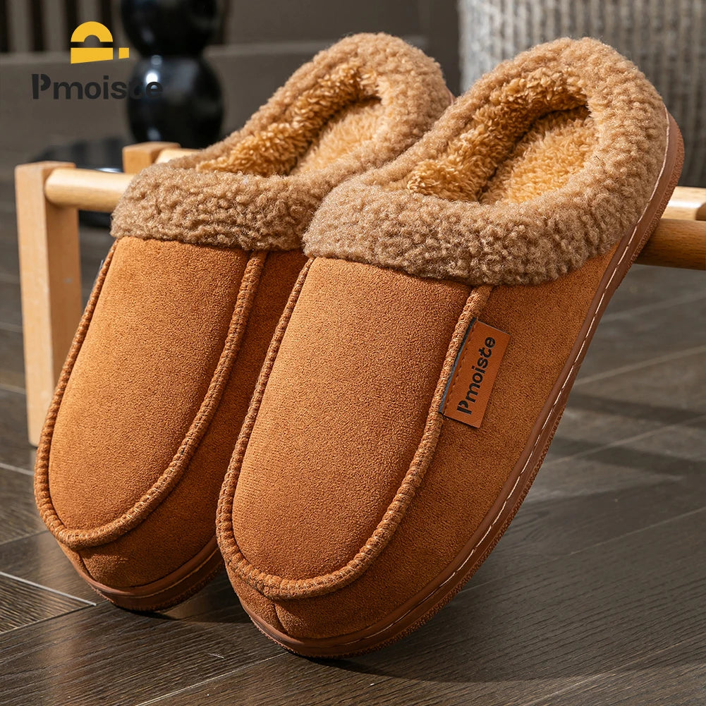 Men’s Suede House Slippers – Warm Plush Indoor Shoes with Non-Slip TPR Sole & Memory Foam