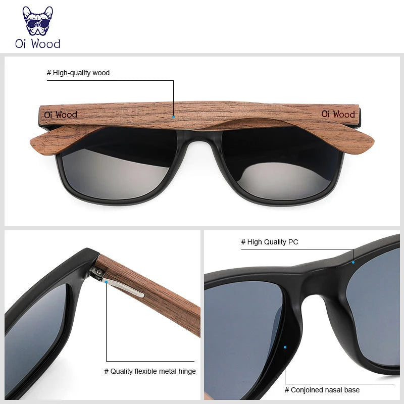 Oi Wood Natural Wooden Sunglasses – Polarized UV400 Fashion Oval Frames for Men & Women