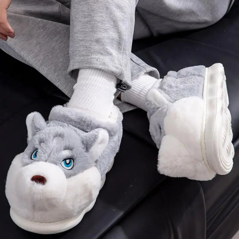 Cute Cartoon Dog Indoor Slippers – Warm Cotton Winter Home Shoes for Women & Men