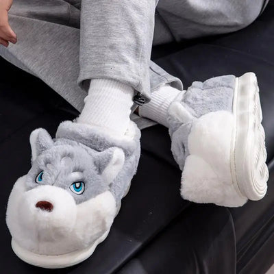 Cute Cartoon Dog Indoor Slippers – Warm Cotton Winter Home Shoes for Women & Men