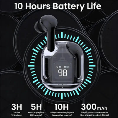 T2 Transparent Bluetooth Earphones – HiFi Stereo with LED Display