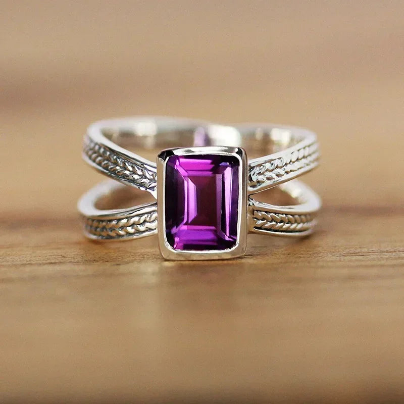Purple Cubic Zirconia Cocktail Ring – High-End Square Crystal Women’s Fashion Jewelry (2025)