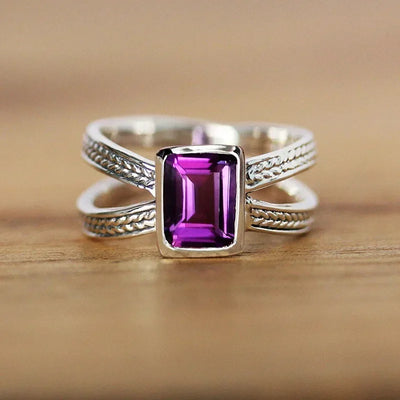 Purple Cubic Zirconia Cocktail Ring – High-End Square Crystal Women’s Fashion Jewelry (2025)