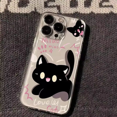 Doodle Angry Cat iPhone Case – Clear Soft Silicone Cover with Full Camera Protection