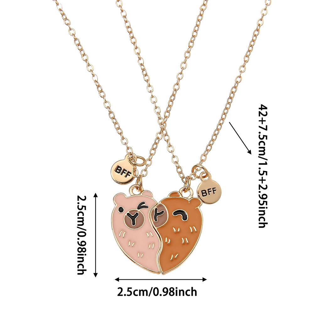 Qpeach 2Pcs/set Cute Cartoon Capybara Pendant BFF Necklace for Best Friends – Friendship Jewelry Gift