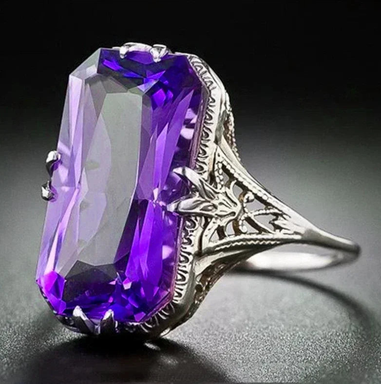 Purple Cubic Zirconia Cocktail Ring – High-End Square Crystal Women’s Fashion Jewelry (2025)