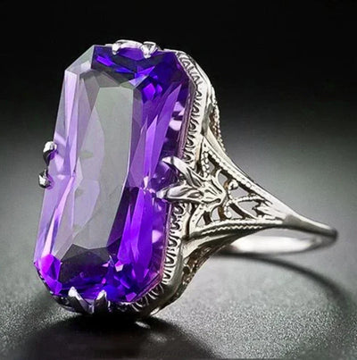 Purple Cubic Zirconia Cocktail Ring – High-End Square Crystal Women’s Fashion Jewelry (2025)