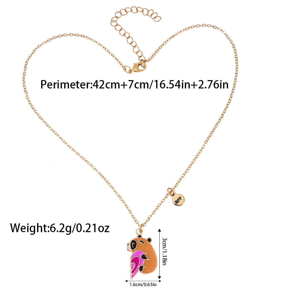 Qpeach 2Pcs/set Cute Cartoon Capybara Pendant BFF Necklace for Best Friends – Friendship Jewelry Gift