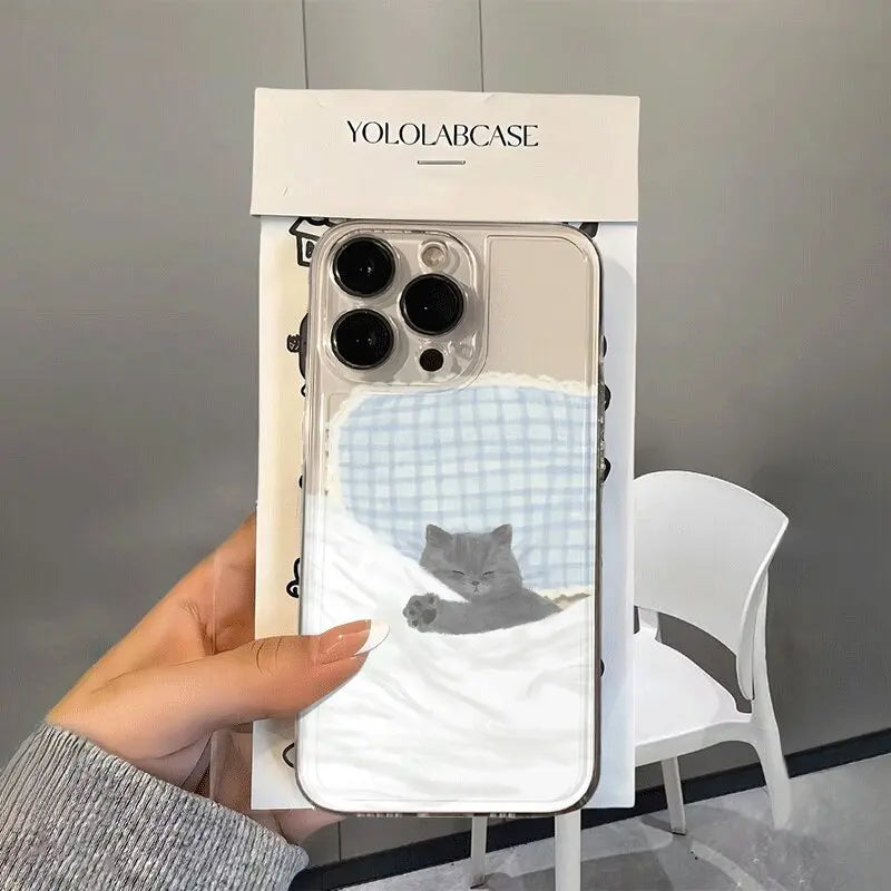 Doodle Angry Cat iPhone Case – Clear Soft Silicone Cover with Full Camera Protection