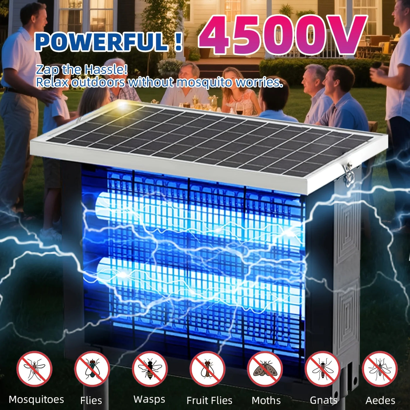 Powerful Solar Bug Zapper – Outdoor Rechargeable Mosquito Killer for Up to 2000 sq.ft
